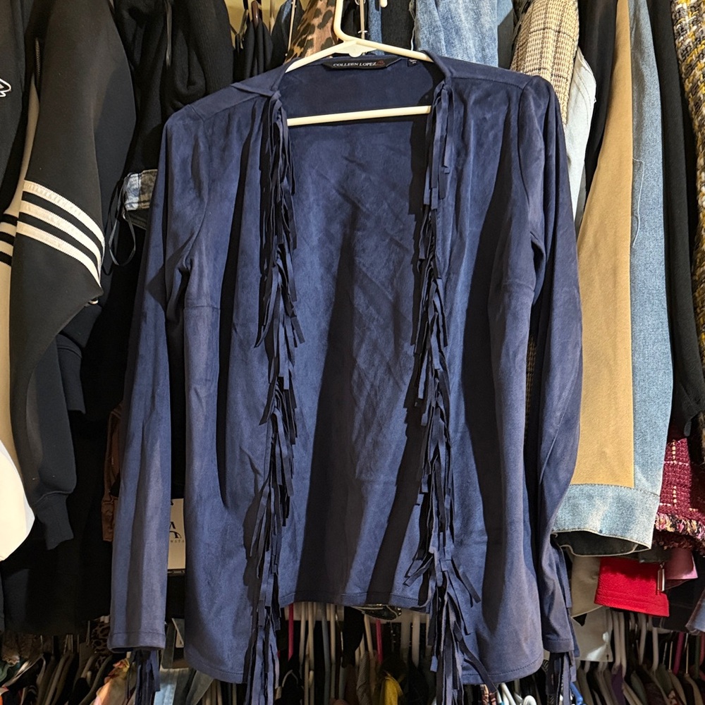 Blue Fringe Open Cardigan